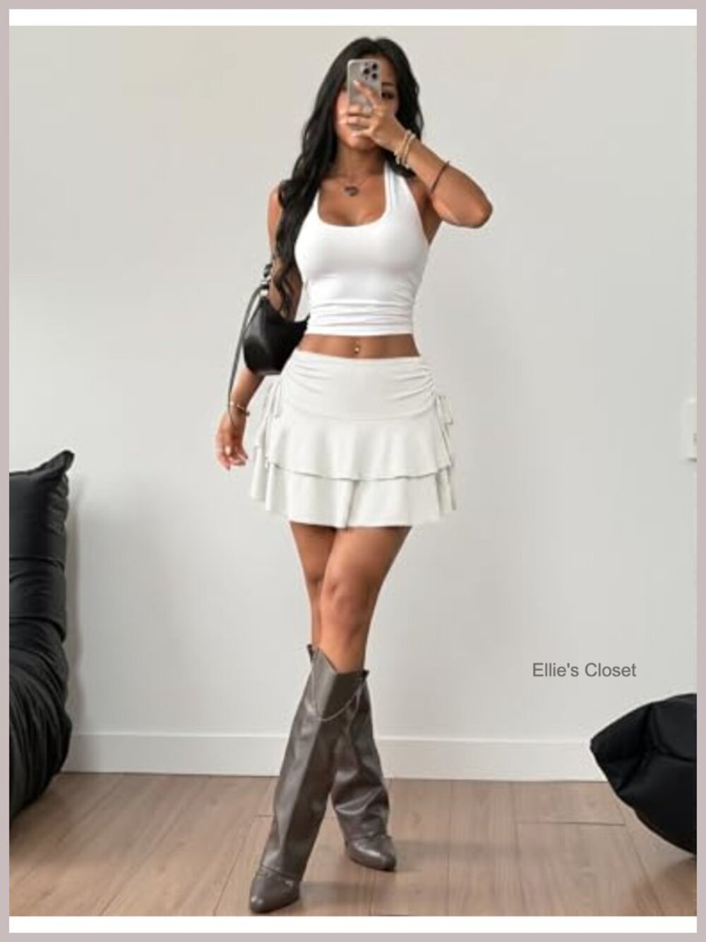 Y2K Mini Ruffle Skirt with Shorts Tiered A-Line Drawstring Waist Summer - Picture 2 of 6